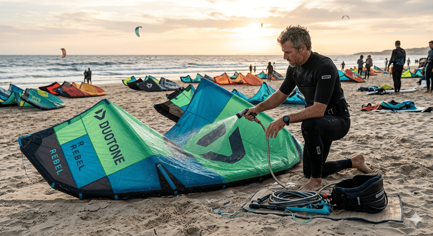 how to clean a kite showing sand around valve threading that causes bladder damage
